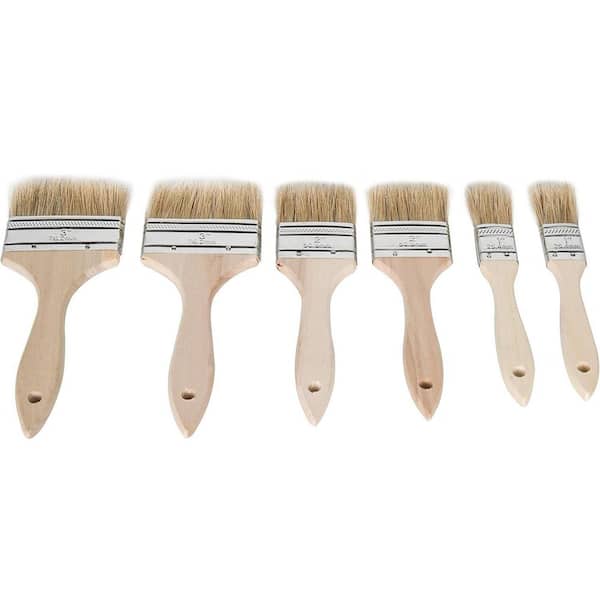 6 Pack Household Chip Paint Brush Set 1, 2, 3 in. Natural Bristles Wooden Handle for Painting Glue Oil Acrylic Stain