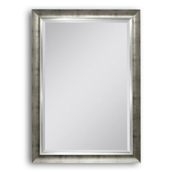 Deco Mirror 25 in. W x 37 in. H Framed Rectangular Beveled Edge Bathroom Vanity Mirror in Brush Champagne