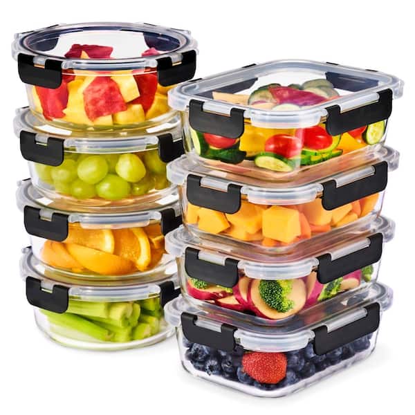 Glass Meal Prep Containers with Airtight Lids, 8-Pack Dishwasher, Oven and, Freezer Safe Food Storage Containers