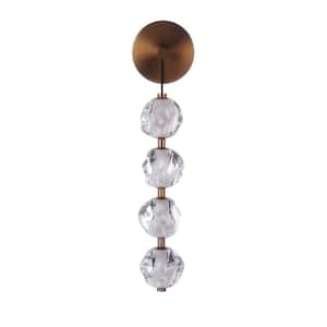 Jackie Single Light Satin Brass Finish with 4 Dimmable LED Clear Acrylic Linked Globes Wall Sconce