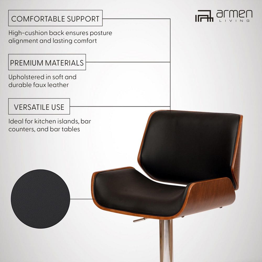 Contemporary London Swivel Barstool in Black Walnut