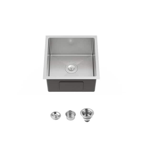 18 in. Undermount Single Bowl 20 Gauge Silver Stainless Steel Kitchen Sink with Drain
