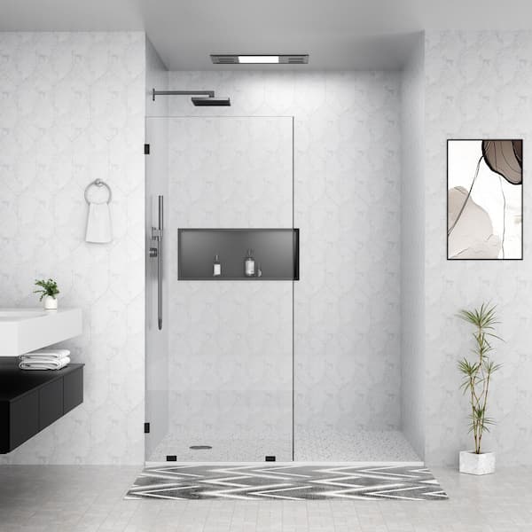 36 in. W x 78 in. H Frameless Fixed Single Panel Shower Door in Matte Black with Nano-Coated Tempered Glass