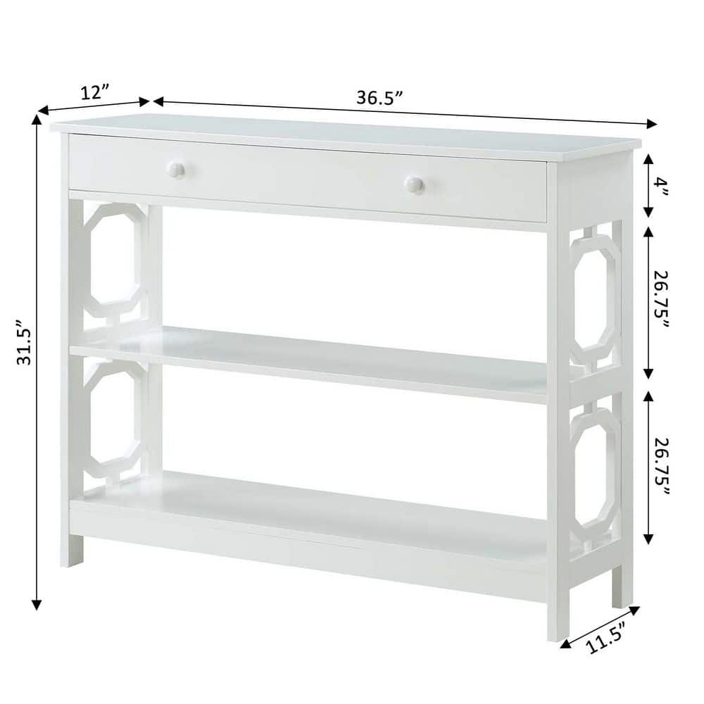 Omega White Wood Geometric Console Table with Storage