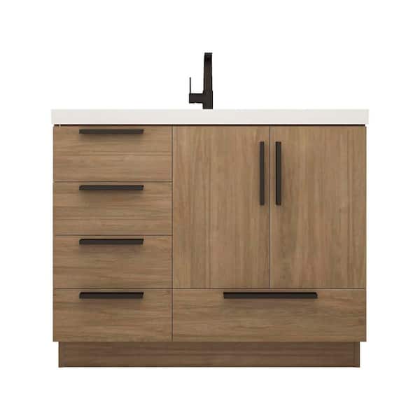 Carla 42 in. W x 20 in. D x 35 in. H Single Sink Freestanding Bath Vanity in Dark French Oak with White Acrylic Top