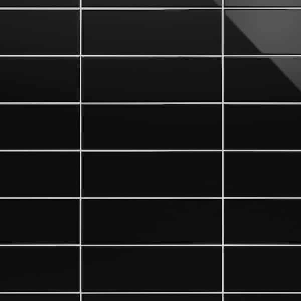 Ivy Hill Tile Remington Black 3.93 in. x 11.81 in. Polished Porcelain Wall Tile (13.55 sq. ft./Case)
