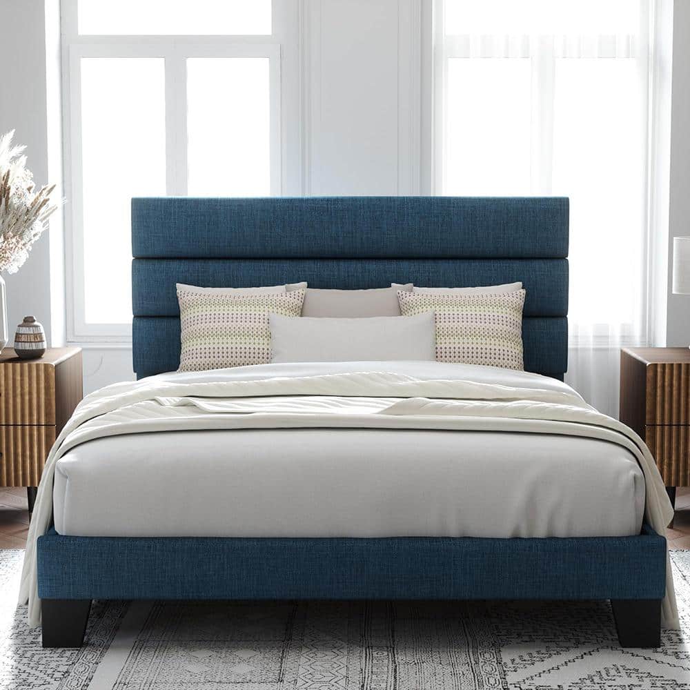 9.3 in. Navy Blue Metal Queen Size Platform Bed Frame with Headboard price history on PriceWatchPro