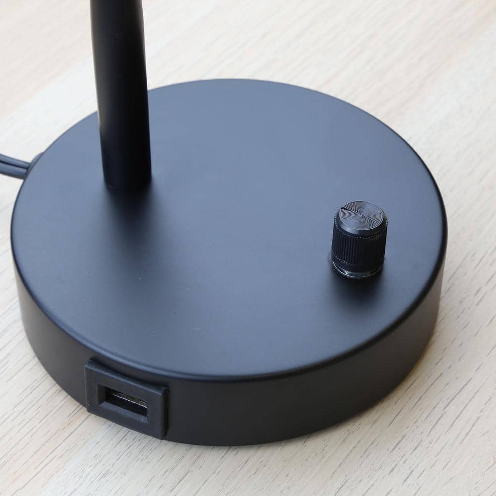 Black Adjustable Metal Gooseneck LED Desk Lamp with USB Port