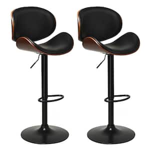 46in. Adjustable Brown Low Back Metal Swivel PU Leather Bar Stools with Curved Footrest (Set of 2)