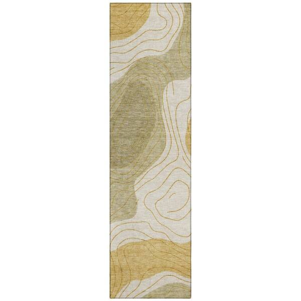 Chantille Machine Washable Indoor/Outdoor Abstract ACN3016 Gold 2 ft. x 7 ft. Runner Rug