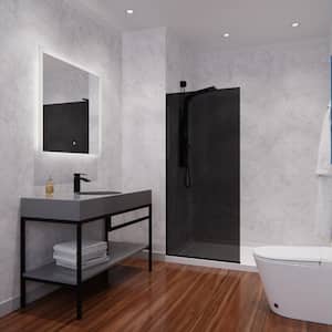 Veil 34 in. W x 74 in. H Fixed Frameless Shower Door in Matte Black with Tinted Glass