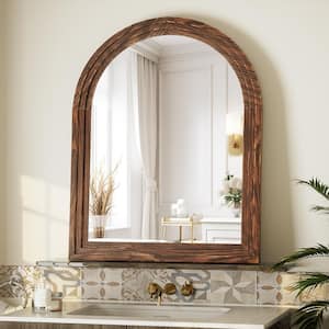 30 in. W x 40 in. H Large Arched Wooden Dark Brown Framed Wall Vanity Mirror Bathroom Mirror