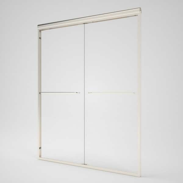 ShiftPro 60 in. W x 72 in. H Sliding Framed Shower Door in Brushed Nickel with Clear Glass