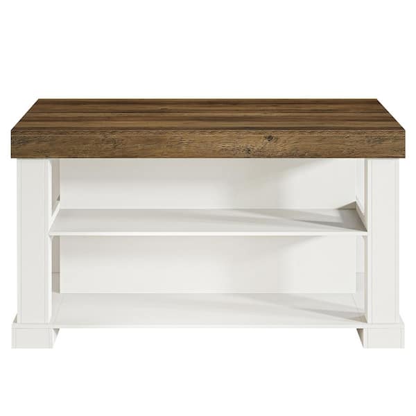 Clarine Dark Brown White Wood 55 in. 3-Tier Stationary Kitchen Island Buffet 2 Shelves(Stools Not Included)(2 Boxes)