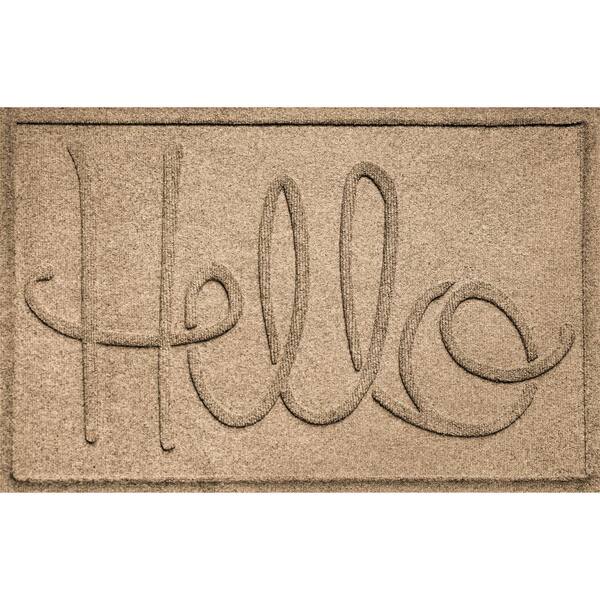 Bungalow Flooring Waterhog Simple Hello Camel 23 in. x 35 in. PET Polyester Indoor Outdoor Door Mat