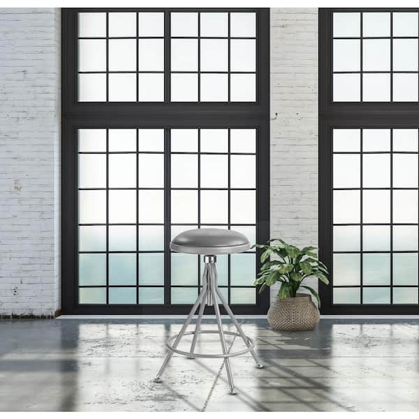 24 -30 in. Height Adjustable Grey Backless Heavy Duty Metal Vinyl Padded Swivel Stool