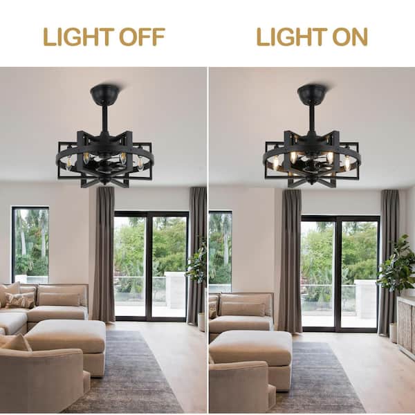 Rocca 18 in. Indoor Modern Black Spacecraft-inspired Ceiling Fan with Lights, 6-Lights Reversible Ceiling Fan w/Remote