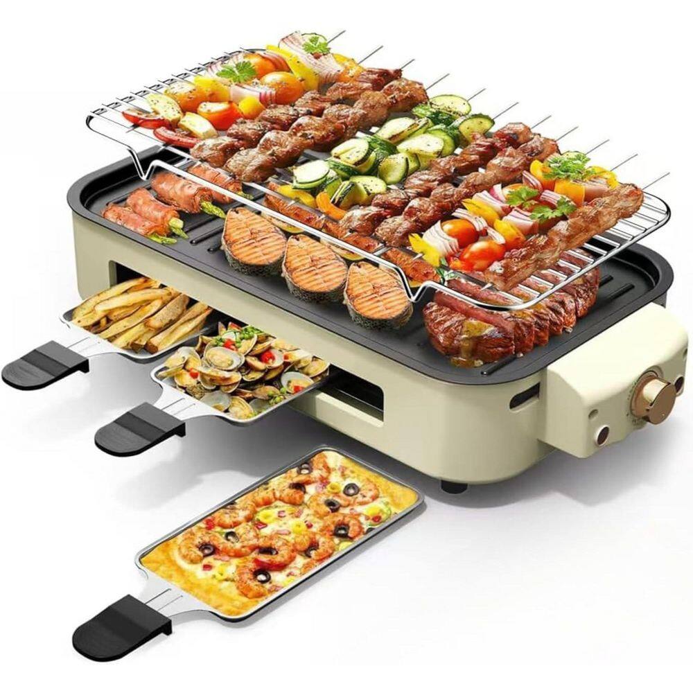 2-in-1 Smokeless Indoor Grill and BBQ Griddle, 1500W, Non-Stick Plate, 3-Raclette Pans, Temp Control Beige BQR1502B price history on PriceWatchPro