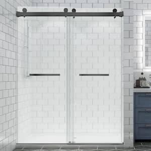 66 in.-72 in. W x 76 in. H Double Sliding Frameless Shower Door Matte Black with 3/8 in. (10mm) Clean Tempered Glass
