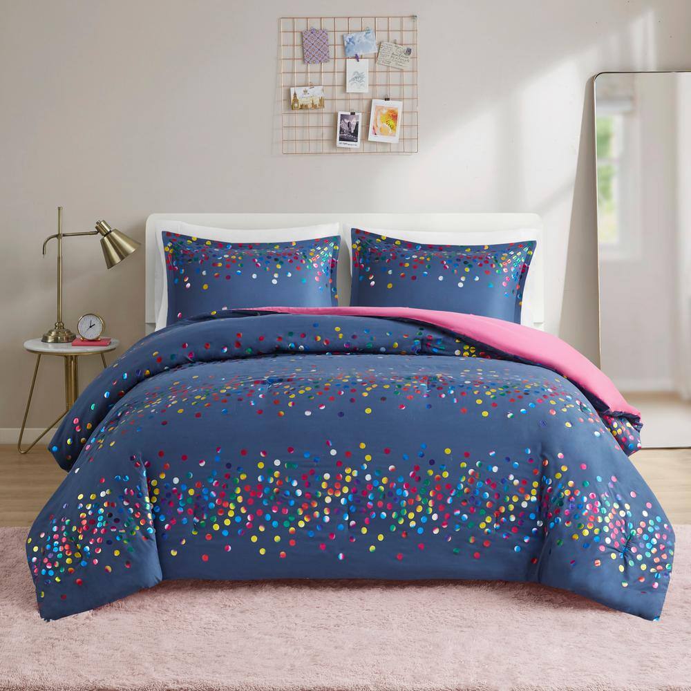 Intelligent Design Cora Polyester 3-Pcs Navy Full/Queen Rainbow