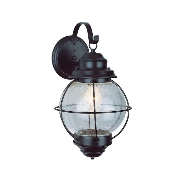 Bel Air Lighting Catalina 13.5 in. 1-Light Black Outdoor Wall Light Fixture with Seeded Glass