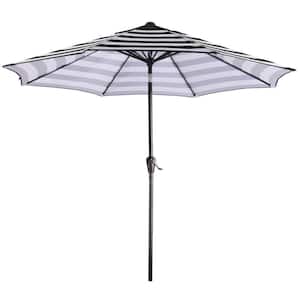 9 ft. Steel Market Tilt Patio Umbrella in Black and White Stripe with Push Button