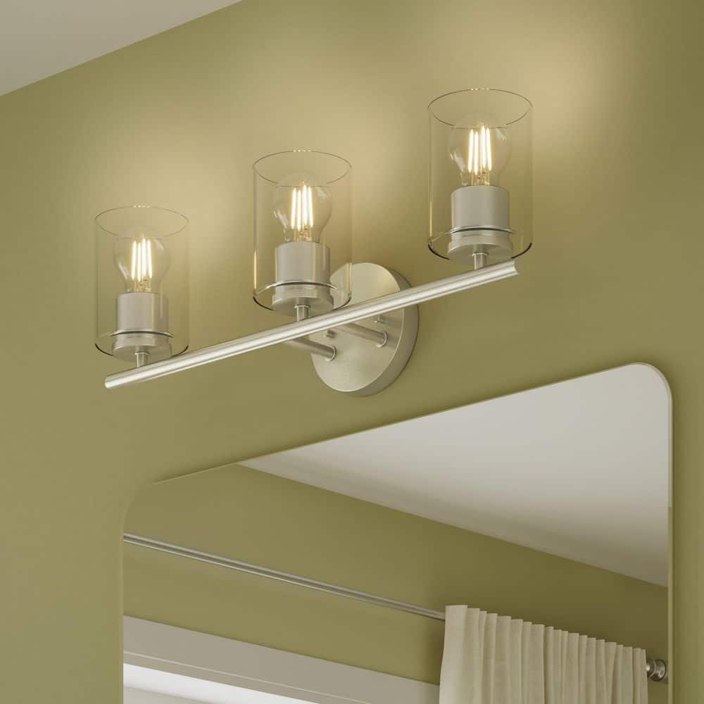 Replay 22 in. 3-Light Brushed Nickel Vanity Light with Clear Glass Shades price history on PriceWatchPro