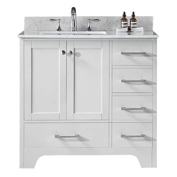 Exclusive Heritage Clariette 36 in. W x 22 in. D x 34.21 in. H Bath Vanity in White with Marble Vanity Top in White with White Basin