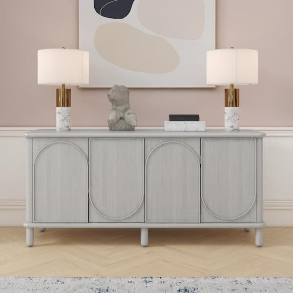 CosmoLiving by Cosmopolitan Selena Credenza, 24 in. Rectangular, Rustic White, Wood Desk with shelves and doors