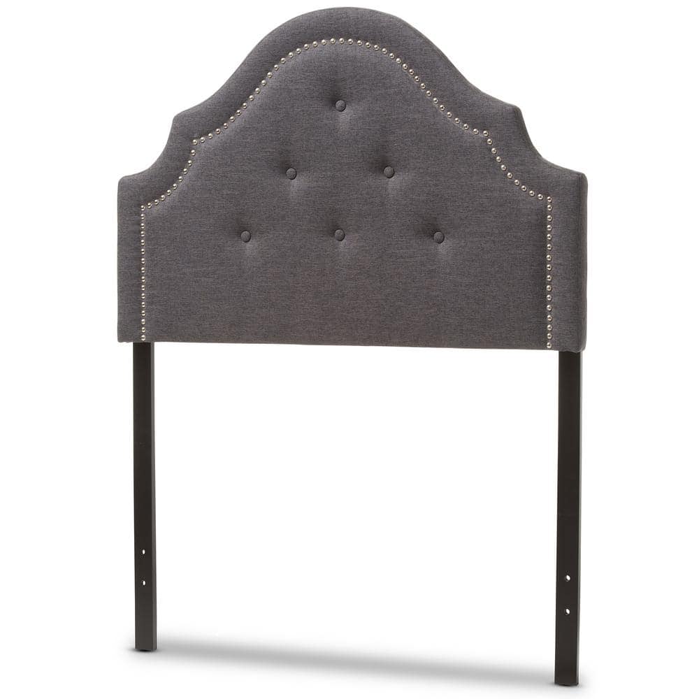 Queen Dark Gray Tufted Upholstered Headboard with Nailhead Trim