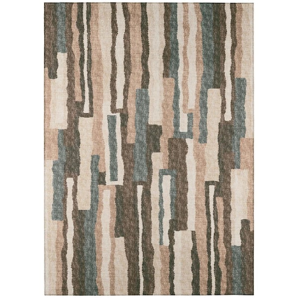 Bravado Brown 5 ft. x 7 ft. 6 in. Geometric Indoor/Outdoor Washable Area Rug