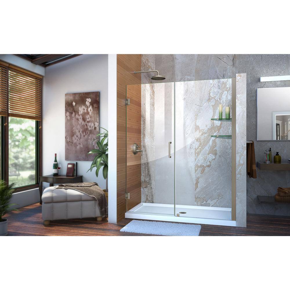 Unidoor 61" Clear Glass Frameless Hinged Shower Door