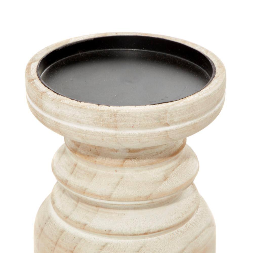 Brown Distressed Wood Geometric Candlestick Set, 8.65" Height