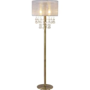 Charlotte 61 in. 2-Light LED Antique Satin Brass Floor Lamp
