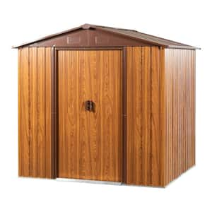 Brown 6 ft. W x 6 ft. D Metal Woodgrain Appearance Shed with Double Door and Air Vents (36 sq. ft.)