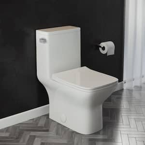 Carre 1-piece 1.28 GPF Single Flush Square Toilet in Glossy White Seat Included