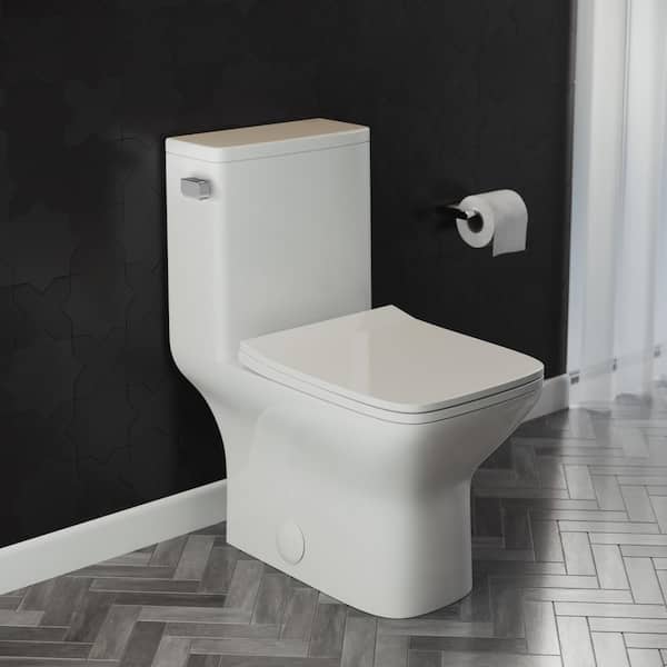 Swiss Madison Carre 1-piece 1.28 GPF Single Flush Square Toilet in Glossy White Seat Included