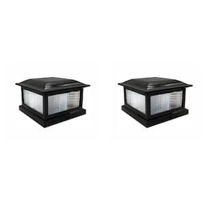 5.5 in. x 5.5 in. Integrated LED Plastic Black Outdoor Solar Post Cap Light with 3.5 in. x 3.5 in. Adaptor (2-Pack)