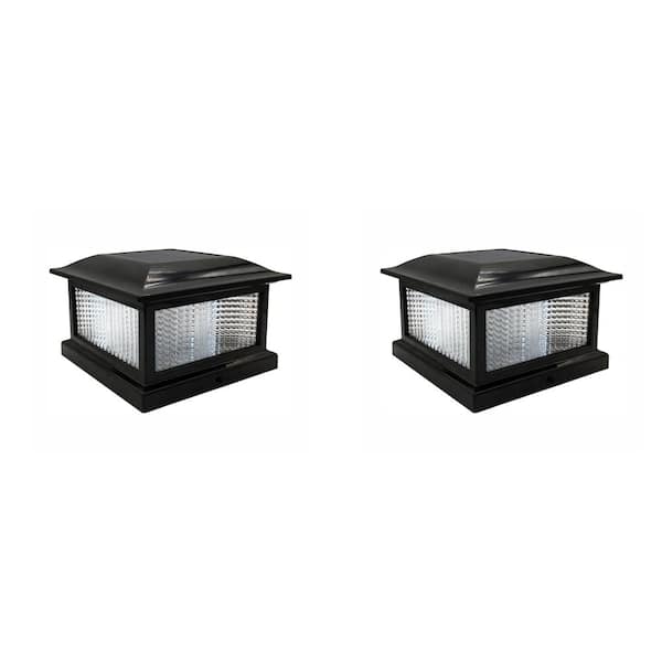 6-Pk 4"X4" Solar Black Post Deck Cap Square Fence Lights 5 LED in Vertical Lens 