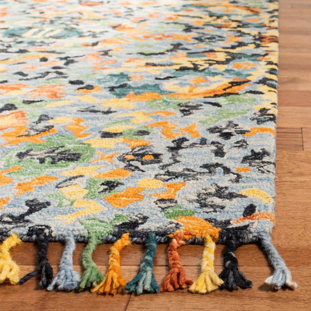 Handmade Blue Multicolor Tufted Wool Square Rug, 8' x 8'
