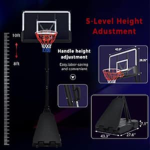Adjustable 8 ft. to 10 ft.  Mobile Outdoor Super Bright Glow-in-the-Dark Basketball Hoops for Youth  and  Adults