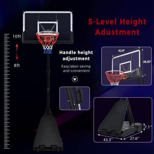 Adjustable 8 ft. to 10 ft.  Mobile Outdoor Super Bright Glow-in-the-Dark Basketball Hoops for Youth  and  Adults