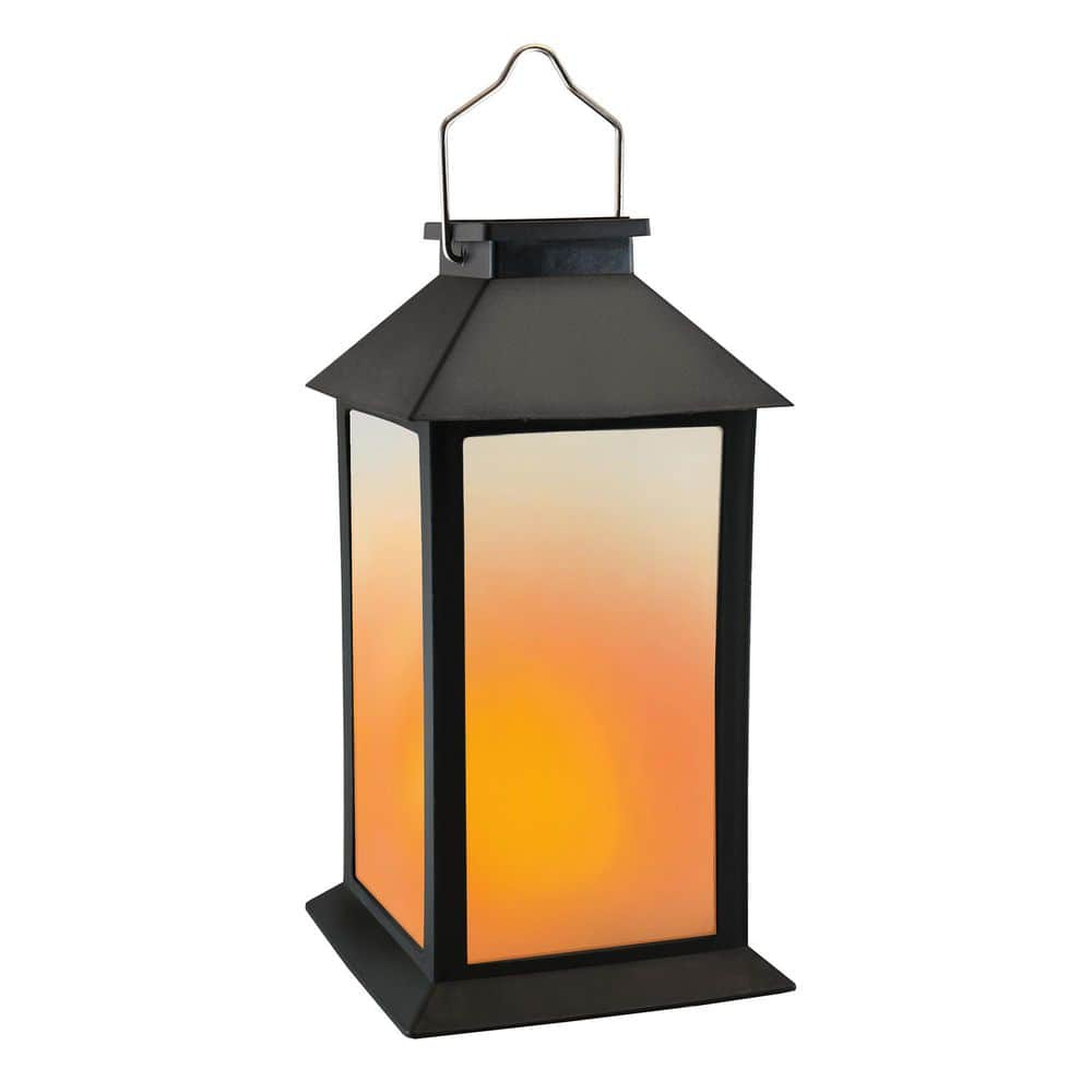 LUMABASE Solar Powered Flame Effect Black Lantern with LED Candle 62601 -  The Home Depot