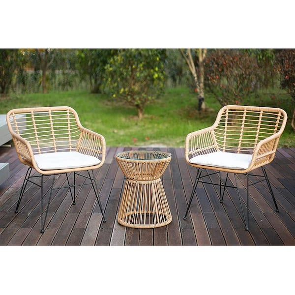 Tunearary 3-Piece Wicker Patio Outdoor Conversation Seating Set with Cushion