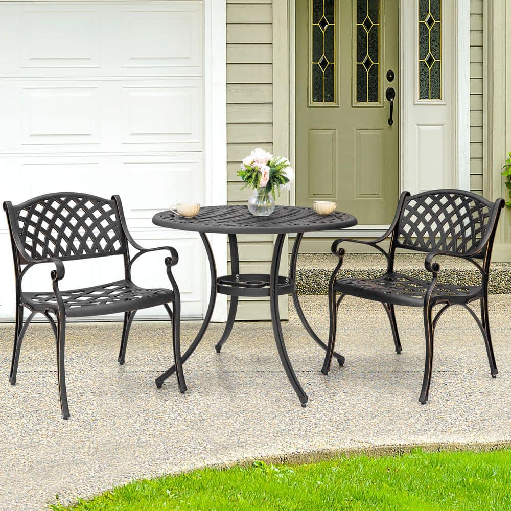 Black with Gold-Painted Edge Cast Aluminum Outdoor Bistro Set with Umbrella Hole price history on PriceWatchPro