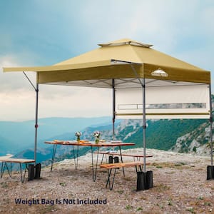 17 ft. x 10 ft. Beige Pop Up Gazebo Canopy Tent Outdoor Instant Shelter with Adjustable Dual Half Awnings