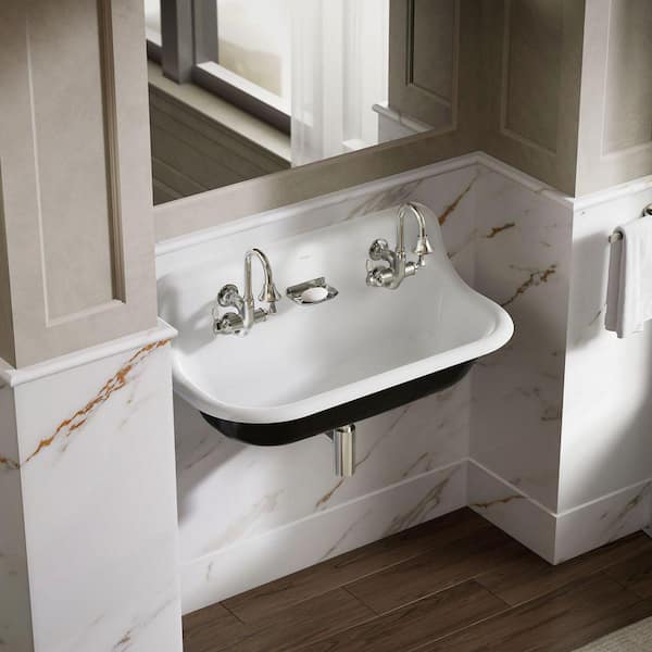 Brockway 36 in. Cast Iron Wall Mount Utility, Service, Laundry Sink in White