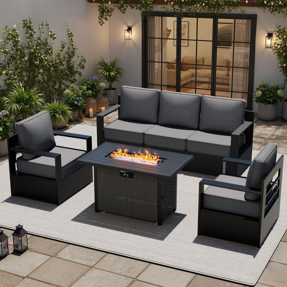 6-Piece Patio Fire Pit Set with Aluminum Armrests, Sofa, Lounge Chairs, Swivel Rocking Chair and Gray Cushions price history on PriceWatchPro
