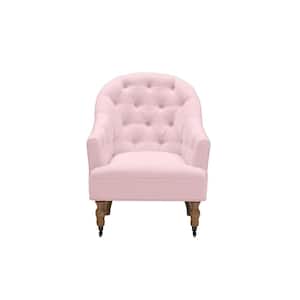 Tallulah Pink Upholstered Linen Accent Arm Chair With Button Tufted