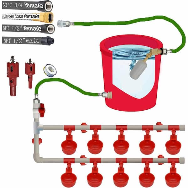 2 Hose Automatic Poultry Waterer System DIY Kit with Chicken Duck Goose Water Cup 1/2 PVC Accessories